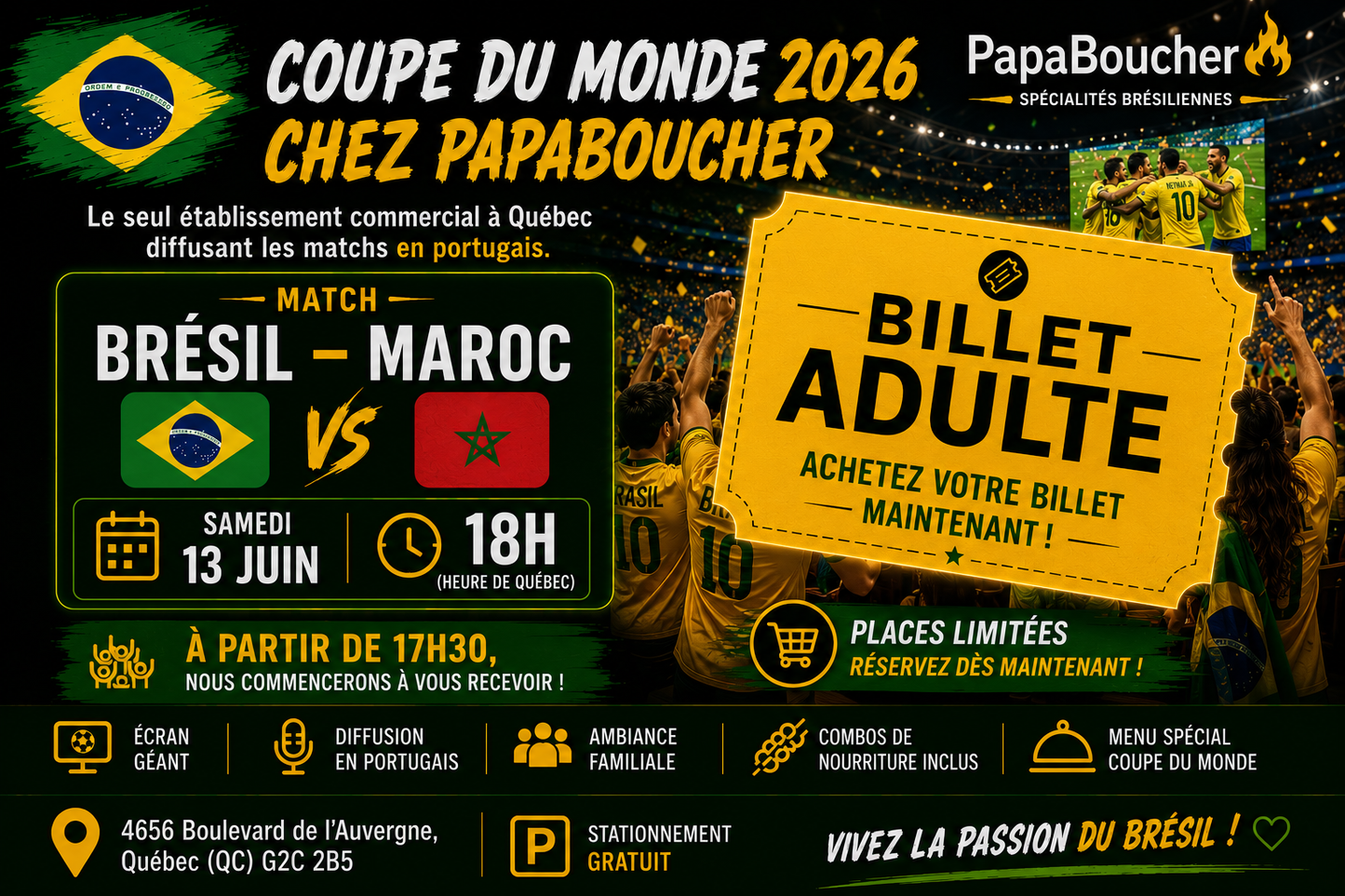 Billet Adulte - Brasil vs Marrocos - 13 juin 2026 - 18h