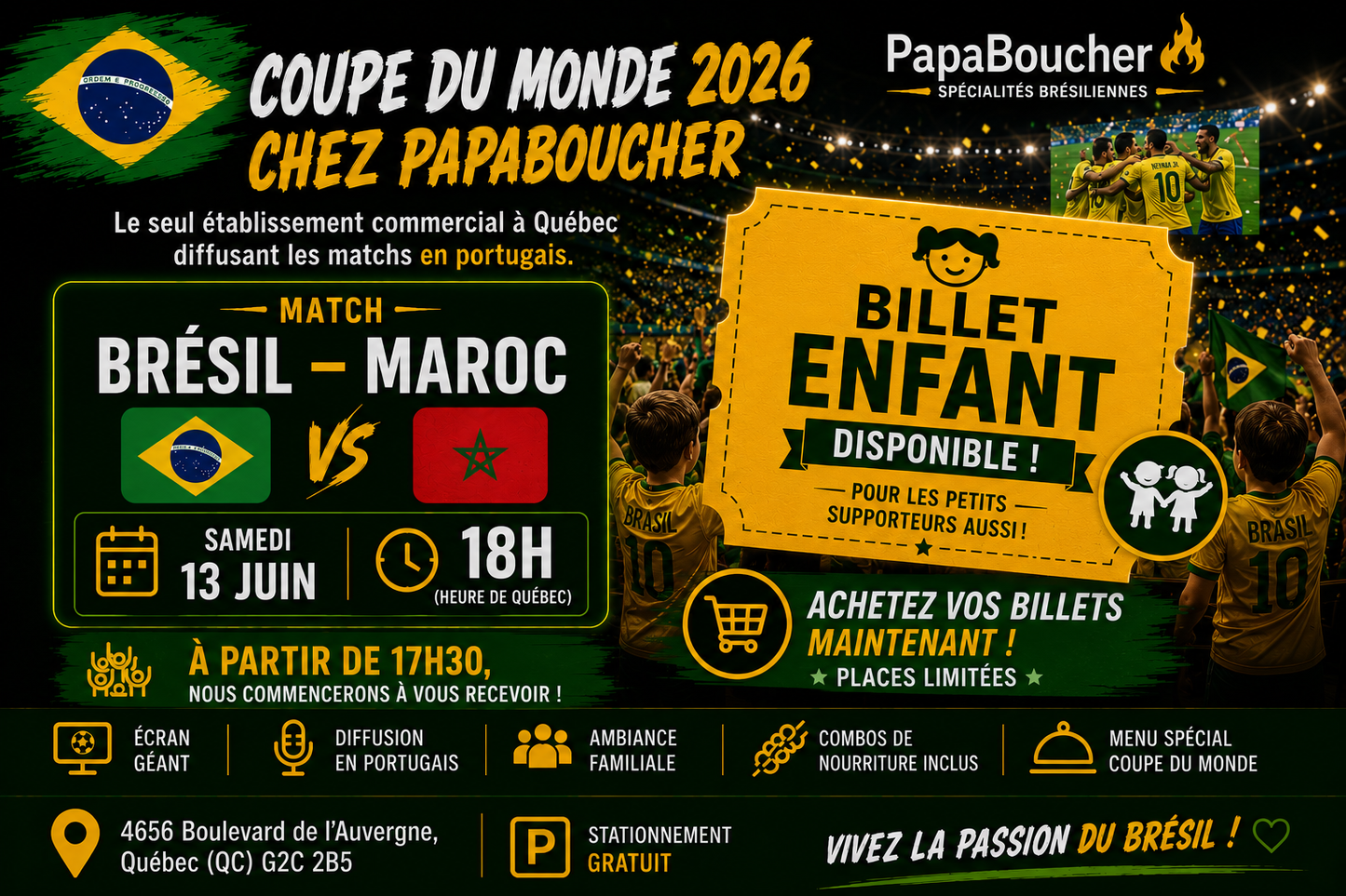 Billet Enfant - Brasil vs Marrocos - 13 juin 2026 - 18h